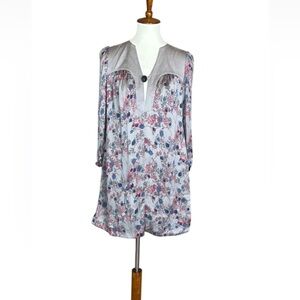 Trovata Bonita taupe silk dress with floral print Size Small